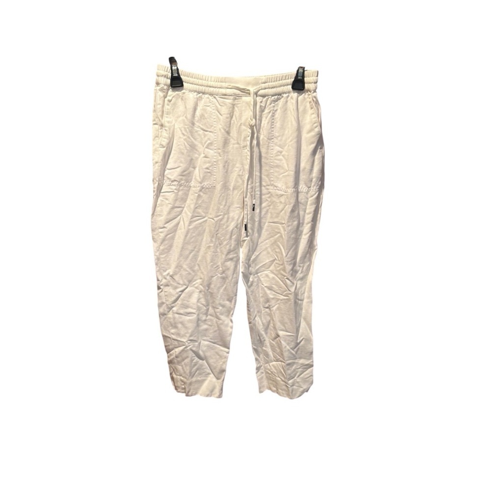 Banana Republic Women's Pull On Linen Blend Cropped Pants in White XS Petite